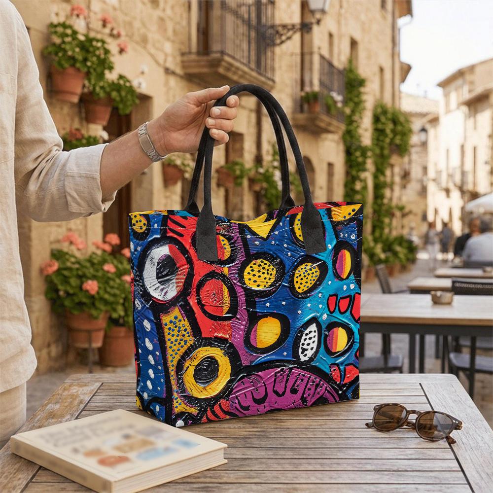 Colorful Graffiti Tote Bag Casual Large Capacity Daily Shoulder Handbag for Outdoor Shopping Travel
