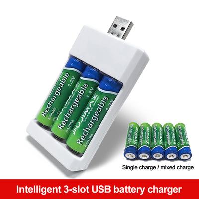 3 Yuvalı Aaa/Aa Pil Şarj Cihazı Usb Hızlı Şarj Adaptörü Şarj Edilebilir Fiş Kutusu
