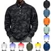 Pullover Uomo Vintage in Velluto a Coste Stampato con Zip Corta, Collo Alto e Tasca, Top Casual a Maniche Lunghe