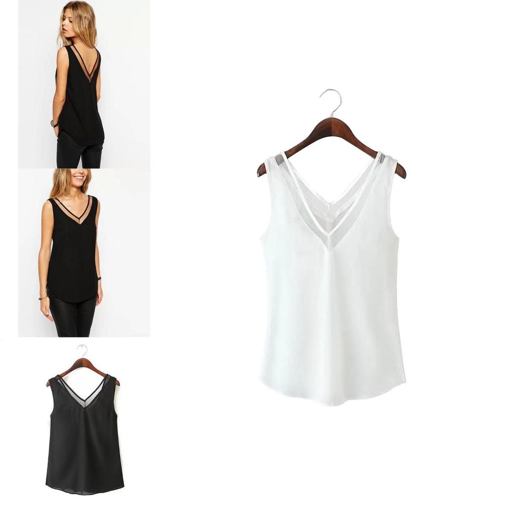 Stylish Sleeveless Sheer Chiffon V-neck Vest Streetwear Fashion Top Comfortable Cool