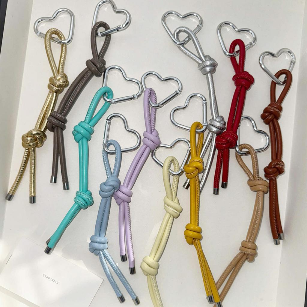 Romantic Heart Shaped Keychain Lightweight PU Leather Cord Alloy Charm Bag Decoration for Couples Friend Gift