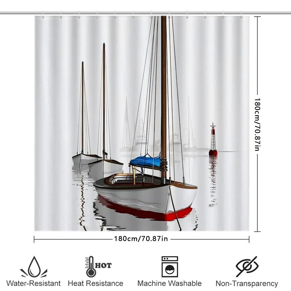 Modern Nautical Shower Curtain Sailboats Print Waterproof Bathroom Decor For Home Improvement Red Blue