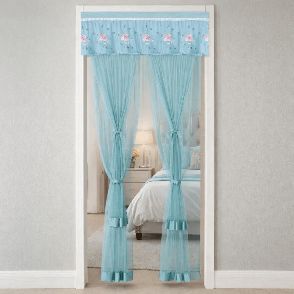 Punching Free Lace Embroidered Door Curtain Double Layer Door Drapes Entrance Curtain  Girl Room