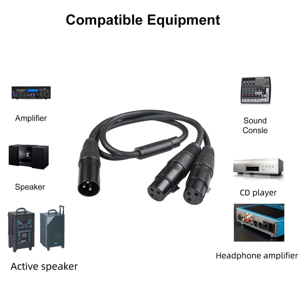 50cm XLR Splitter Cable Male to Dual Female Y-Splitter 3Pin Balanced Microphone Line Foil Braided Shielded For Microphone