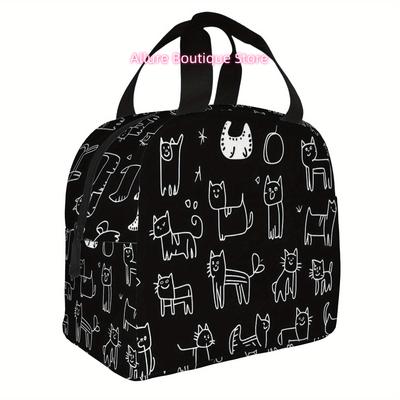 1pc Thermal Insulated Bag with Cute Cat Pattern - Black Background, Non-Food Contact Thermal Insulation for Hot/Cold Storage, Po