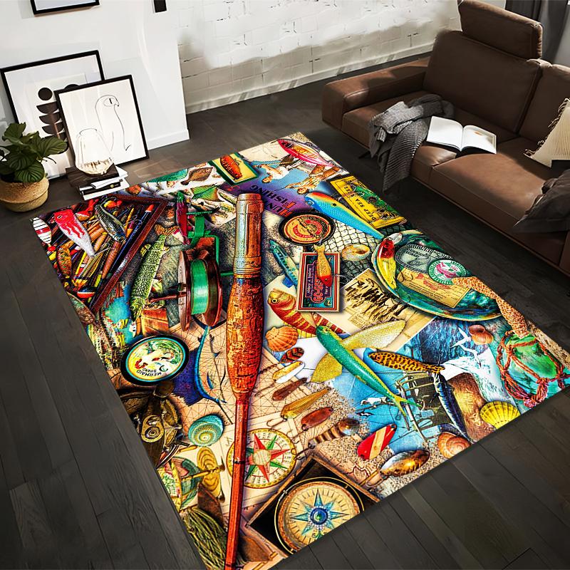 

Vintage Fishing Gear Pattern Carpet with Colorful Nautical Design Suitable for use as an anti-slip for living room bedroom sofas 40x60cm( 15x23in )