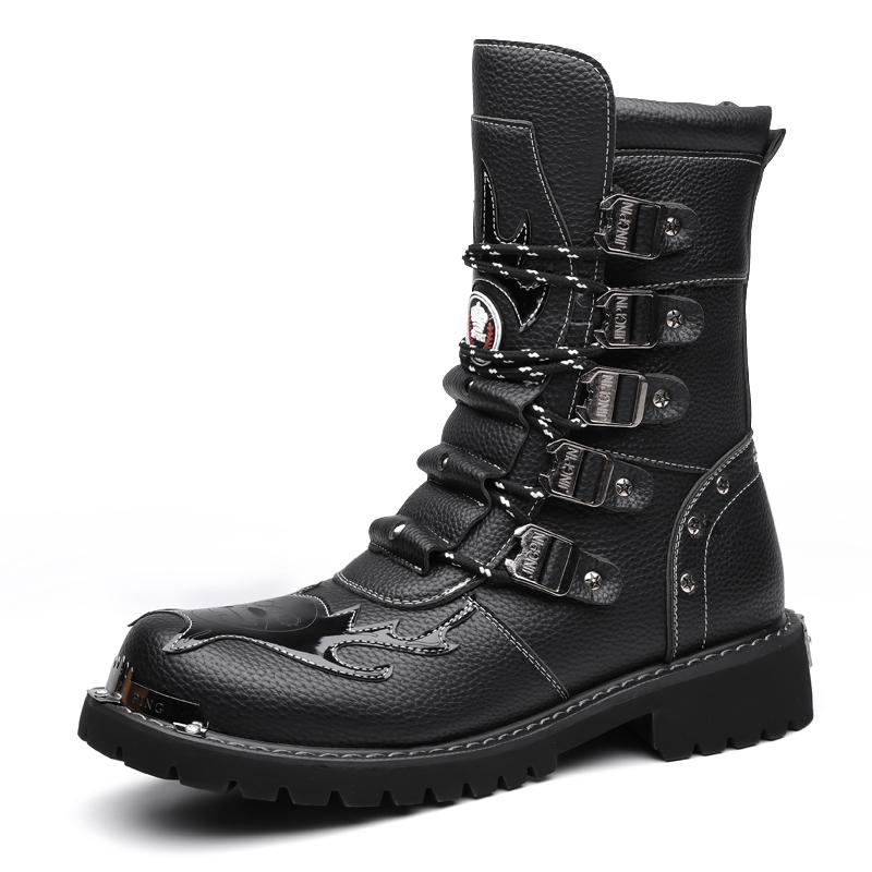 Stivali da Motociclista da Uomo Stivali Western Stivali da Jockey Neri Stile Streetwear Casuale Stivaletti Cool Taglie Forti