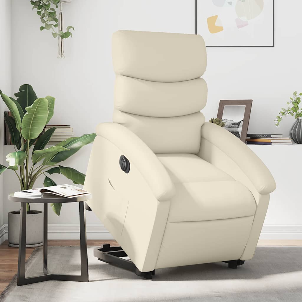 Electric Recliner Chair with Rising Function Cream Faux Leather