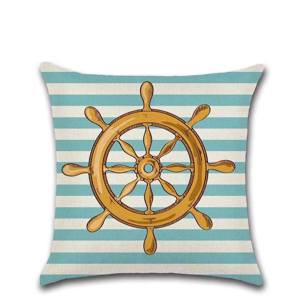 Sea Turtle Nautical Mermaid Pattern Cotton Linen Throw Pillow Cushion Cover Car Home Decoration Sofa Decorative Pillowcase 40018