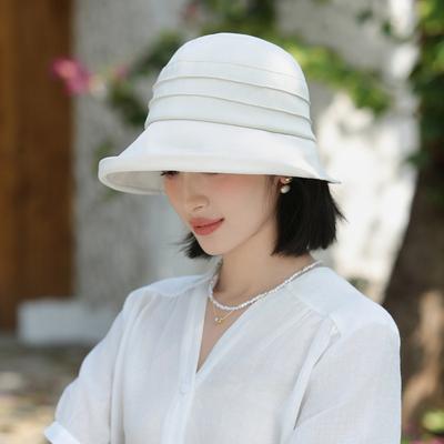 Summer Hat Women's High-end Cotton and Linen Pleated Bucket Hat Sun Protection Sun Hat Big Head Circumference Outdoor Sun Hat