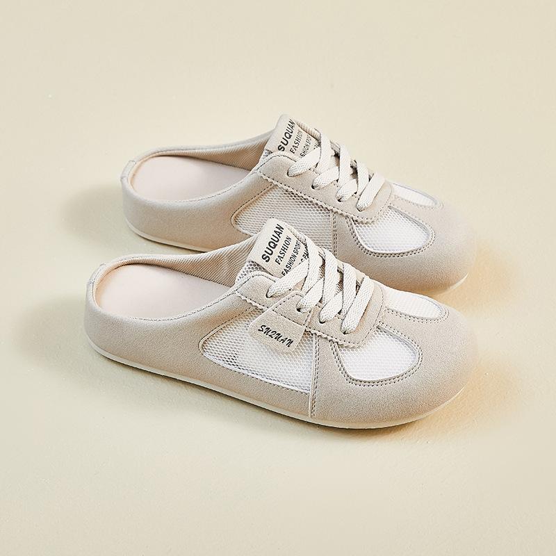 Summer Half Tray White Shoes New Korean Version Ins Female Students Mesh Breathable Height Increase Casual Board Shoes K3903