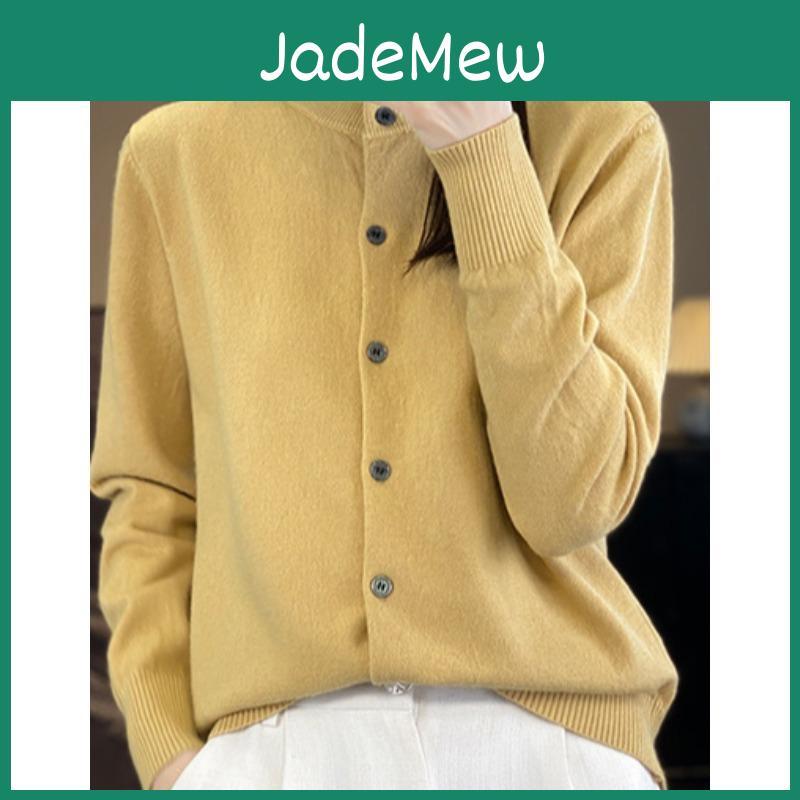 Cardigan Spring And Womens Autumn Solid Color Round Neck Singlebreasted Knitted Bottoming Womens Sweater Jacket