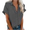 Women's Point Collar Short Sleeve Button Down Shirt Straight Fit Casual Summer Blouse