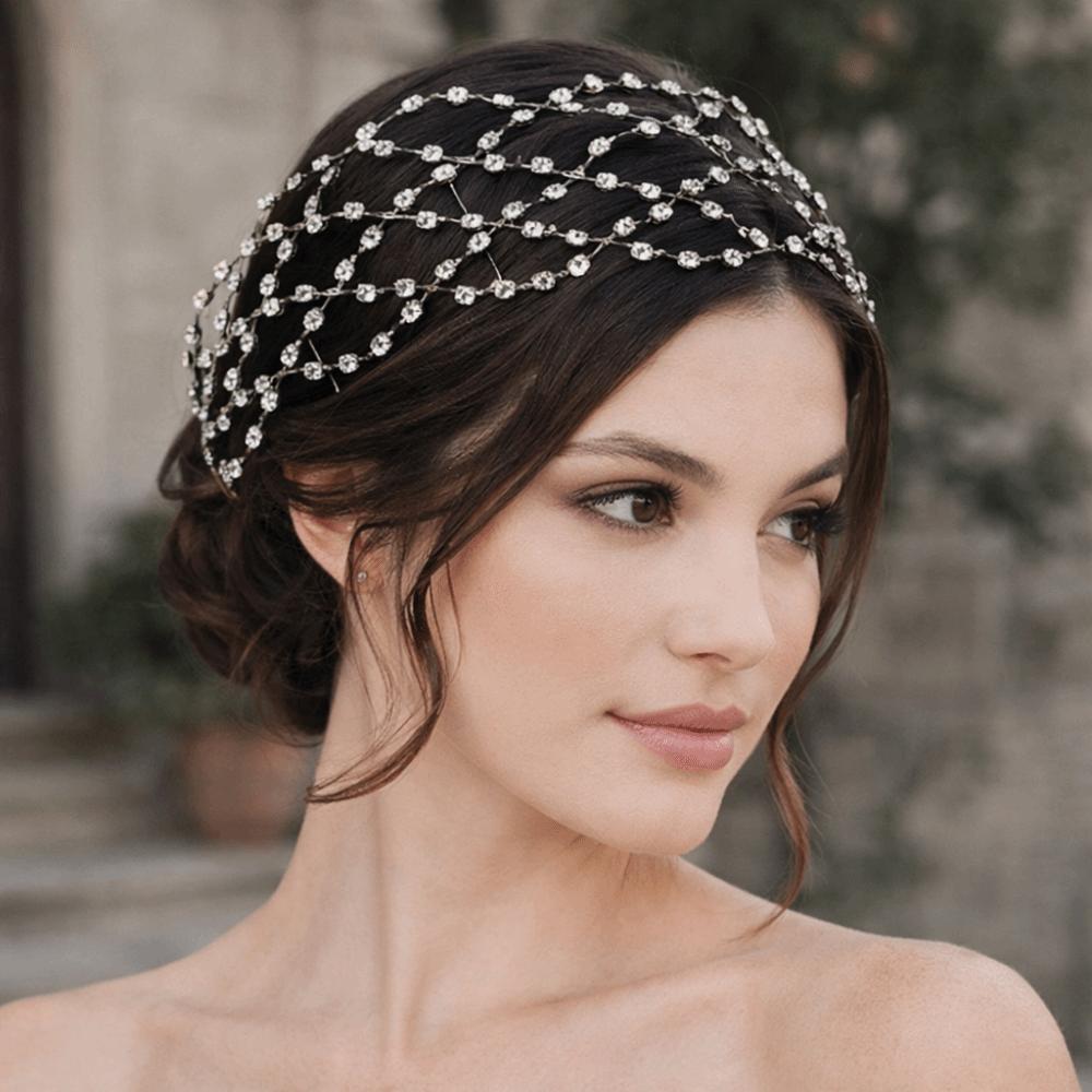 Handmade Rhinestone Tiara Wedding Headpieces Bride Hair Bands Classic Hair Net Crown  Women