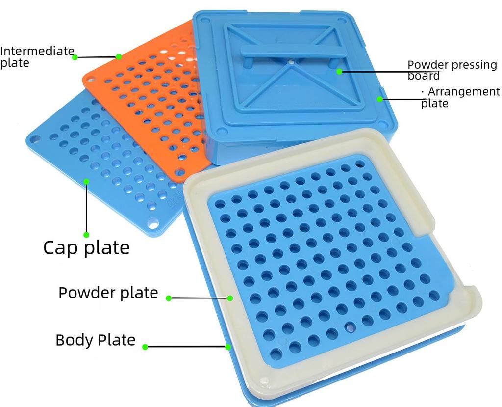Placa de llenado manual de cápsulas con 100 orificios para cápsulas de tamaño 0