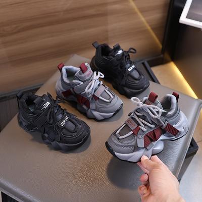 Boys and Girls Children's Sports Shoes 2025 Autumn New Running Shoes Breathable Mesh Velcro Soft-soled Dad Shoes