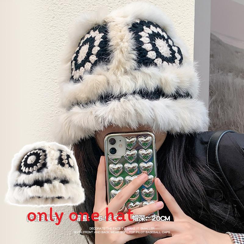 Cartoon Style Wool Beanie With Plush Fur Material And Adjustable Fit For Casual Wear