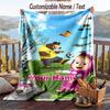 Masha and the Bear Flannel Blanket, Personalized Custom Name Text, Soft Warm Plush Throw Blanket For Gift