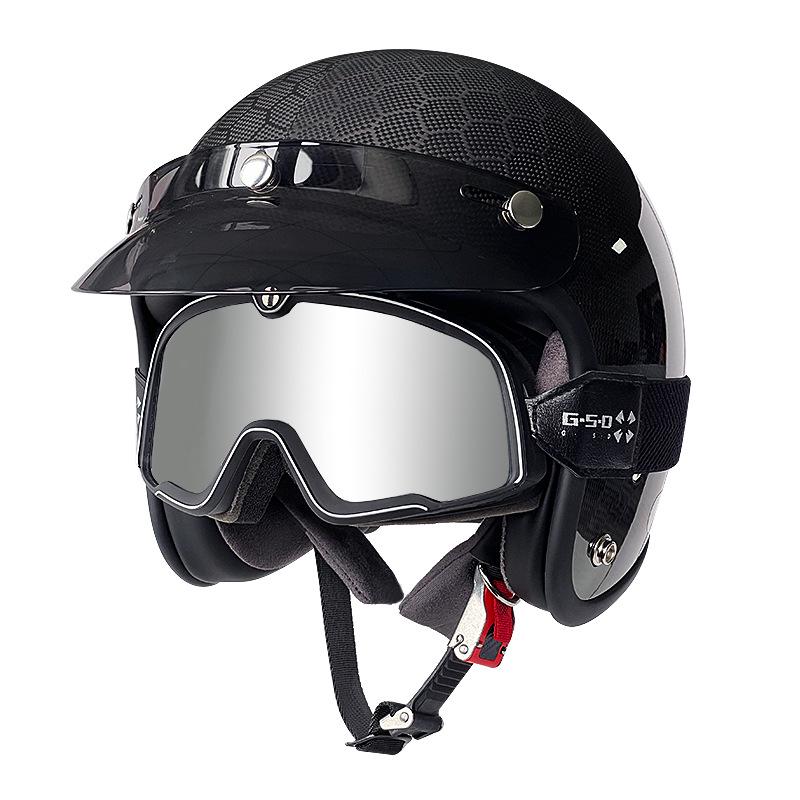 3C Certified Retro Harley Carbon Fiber Motorcycle Helmet, Unisex All-Season Winter Half Helmet