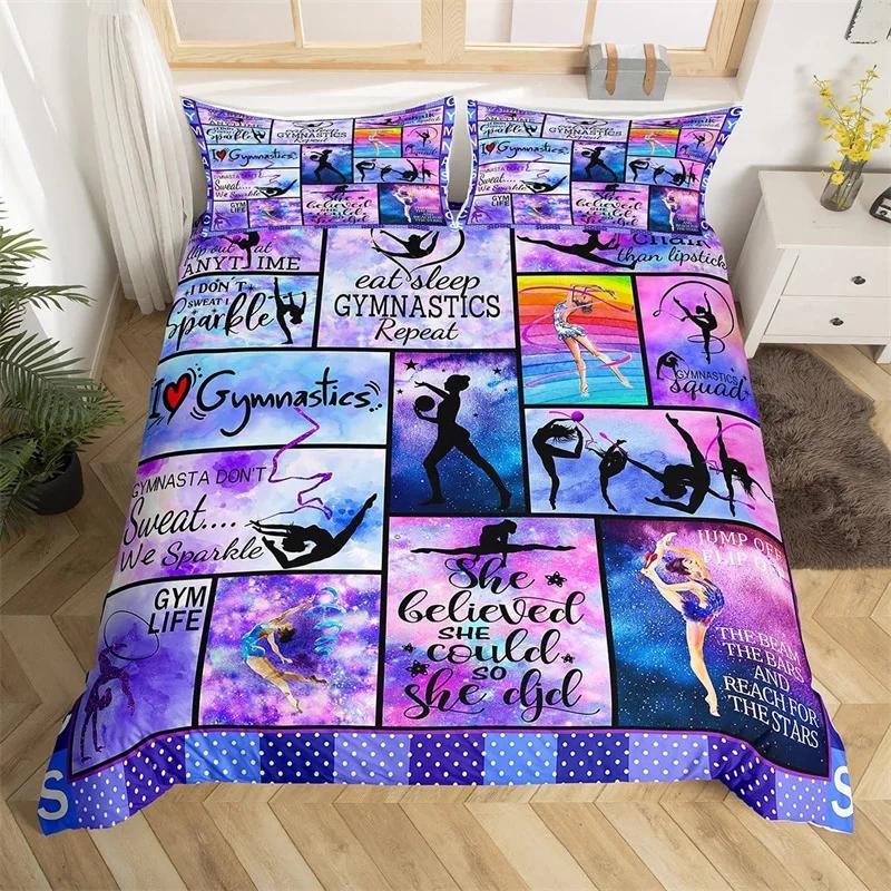 Gymnastik Påslakan Sött Flicka Ballerina Dansare Sängklädesset Mikrofiber Sporttema Täcke Överdrag Twin King För Gymnastikälskare