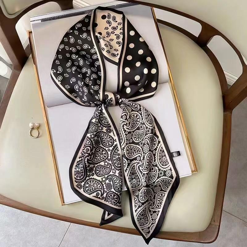 Yang Mi Stil Schwarz & Weiß Kaschu Seidenschal: Mehrfach verwendbares Haarband & Dickey für Damen-Berufsblusen