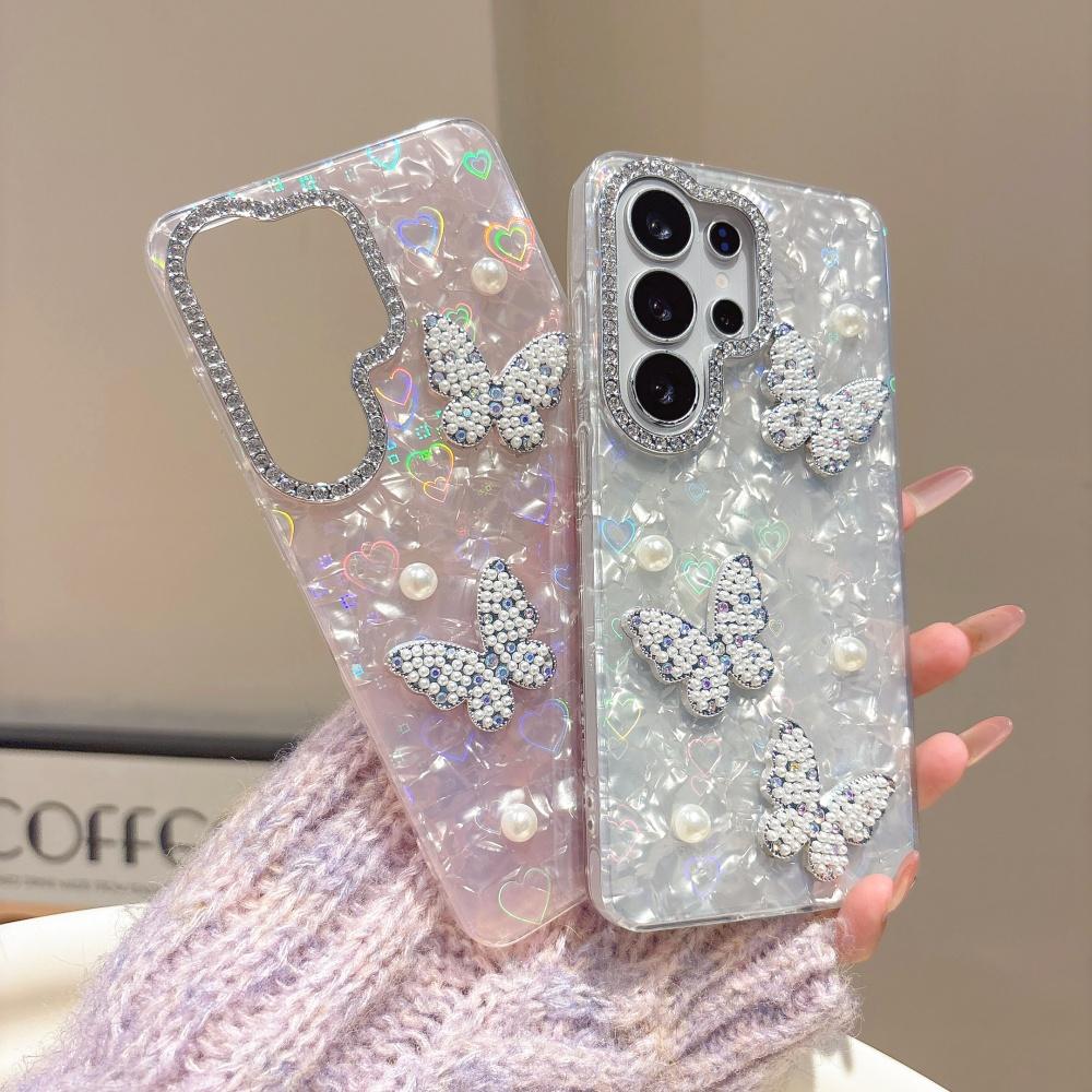 Aurora Love Heart Butterfly Case for Samsung Galaxy S26 S25 Ultra S24 Plus S23 FE A55 A56 A16 A54 A35 Laser Shell Pattern Cover