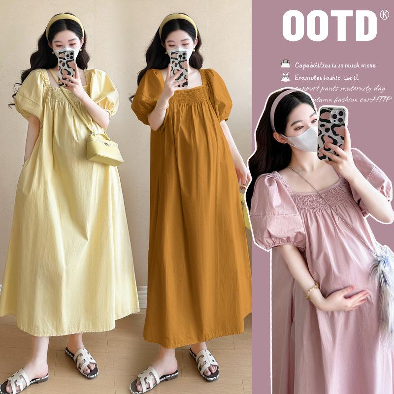 2026 Summer Princess Style Puff Sleeve Maternity Dress - High Quality, Loose Fit XL