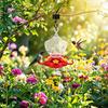 Kolibri-Futterspender 8 oz Rotes Acryl Kürbis Nektarspender 5 Blütenöffnungen mit Sitzstangen Integrierter Ameisenbrunnen und Bienenabwehr für Hof Garten Hinterhof