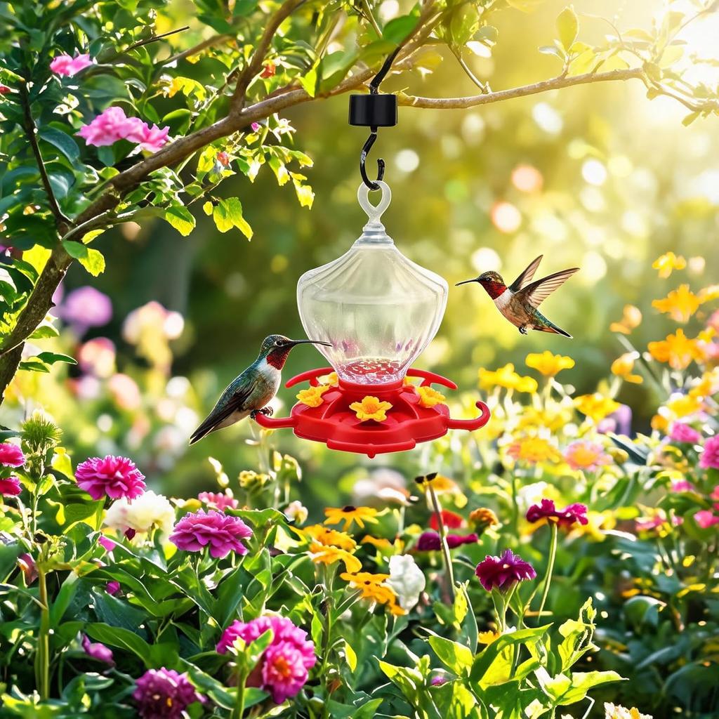 Kolibri-Futterspender 8 oz Rotes Acryl Kürbis Nektarspender 5 Blütenöffnungen mit Sitzstangen Integrierter Ameisenbrunnen und Bienenabwehr für Hof Garten Hinterhof