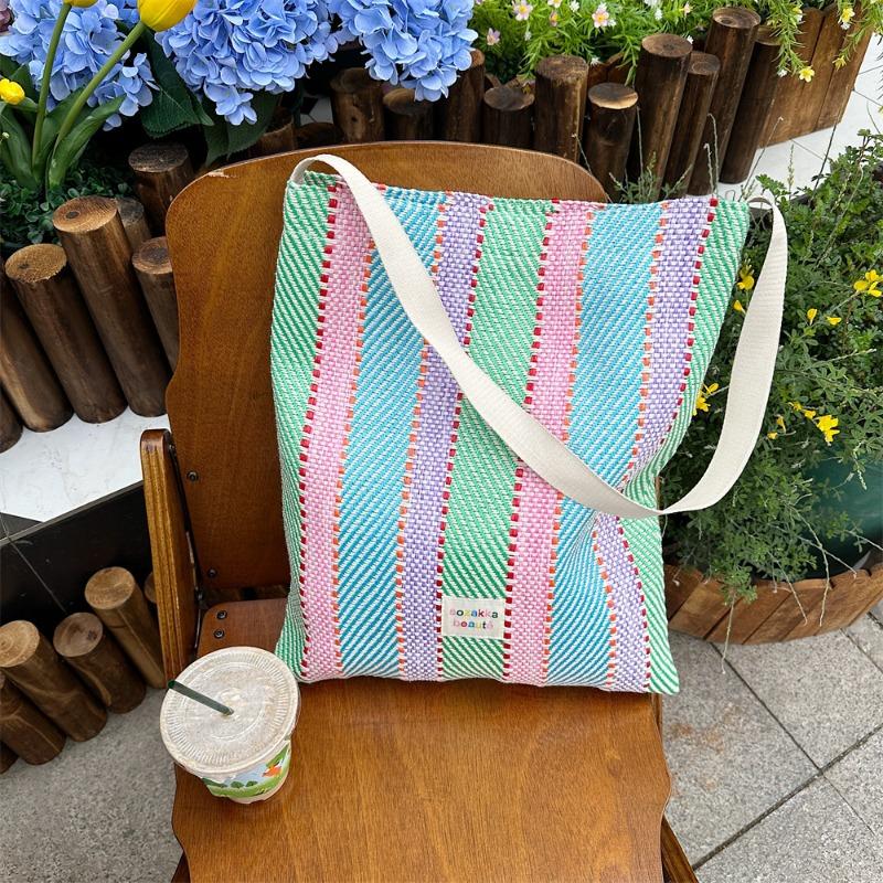 44 Woven Colored Stripes Contrasting Colors Women's Handheld Shoulder Bag Class Commuter Crossbody Underarm Bag Women