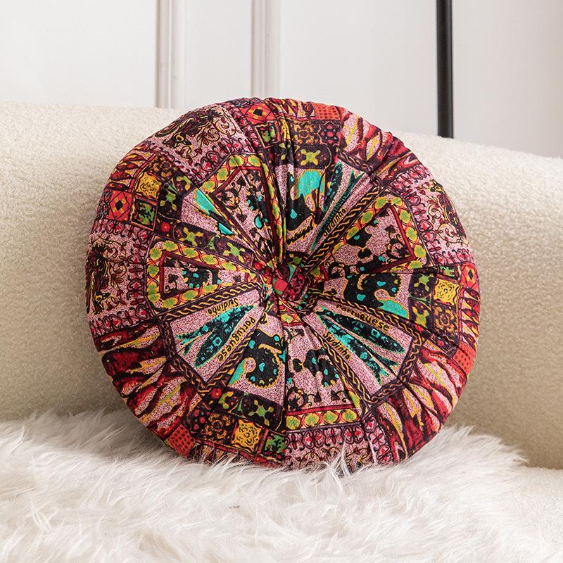 Bohemian Round Pouf Cushion - Pumpkin Shape for Sofa, Backrest, or Meditation.