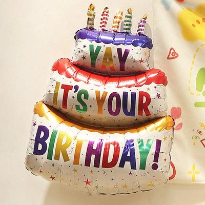 3D Birthday Cake Aluminum Film Balloon Decoration Colored Double Layer Cake 1 Year Old Baby Shower Birthday Party Supplies