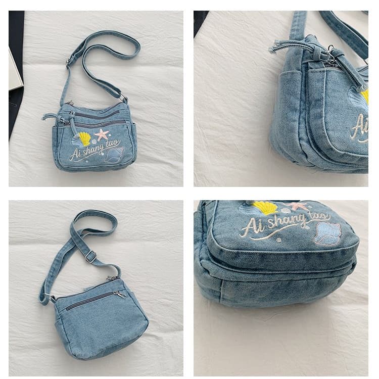 Borsa a tracolla in denim lavato casual