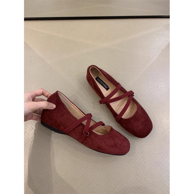 French flat-soled ballet shoes women's gentle shoes with skirt single shoes girl cross-strap Mary Jane shoes