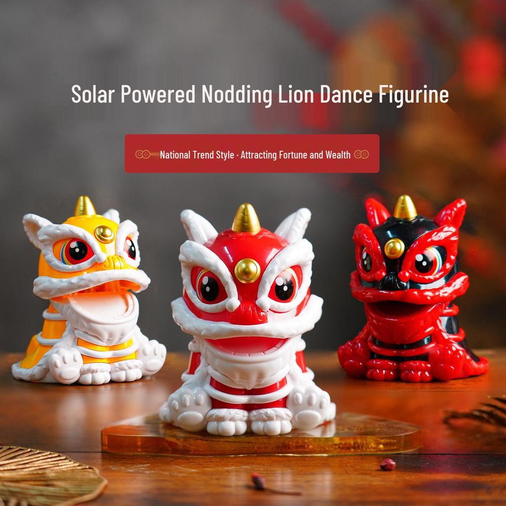 Solar-Powered Lion Dance Ornament: Chinese-Style Wealth-Attracting Car Decoration, Creative New Year Gift