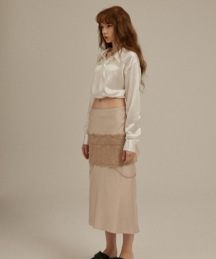 ULKIN [Runway] Pink Slip Midi Skirt