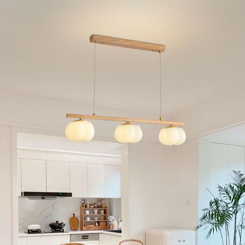 Japanese Style Cream Wood Grain 3-Head Cotton Pendant Lamp