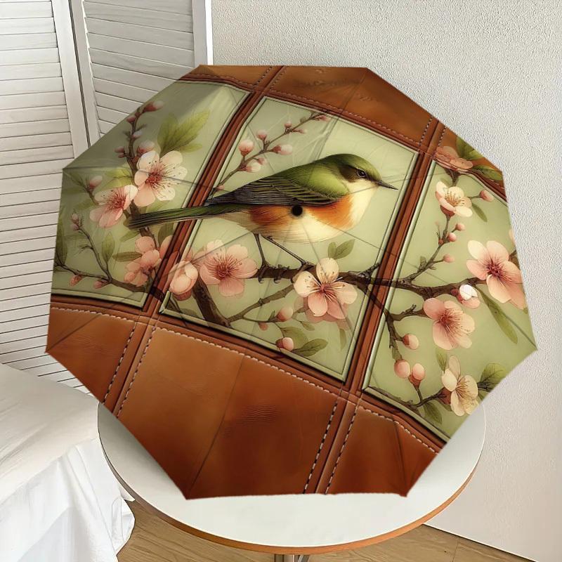 1PC Bird Blossom Umbrella-8-Rib Reinforced, Automatic Open, Lightweight & Durable, Cute Fashion Accessory for Outdoor-T372