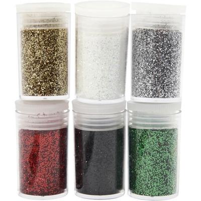 Creativ Company 28588, Glitter Crayon Set, Black, Gold, Green, Red, Silver, White, 6 Colors, Bulb, 30 G