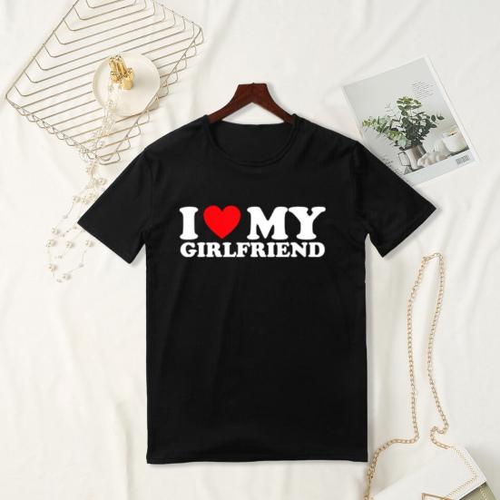 Lover Tee Tops I Love My Girlfriend I Love My Boyfriend Letter T-shirt με λαιμόκοψη κοντό μανίκι Loose εφαρμογή για ζευγάρια