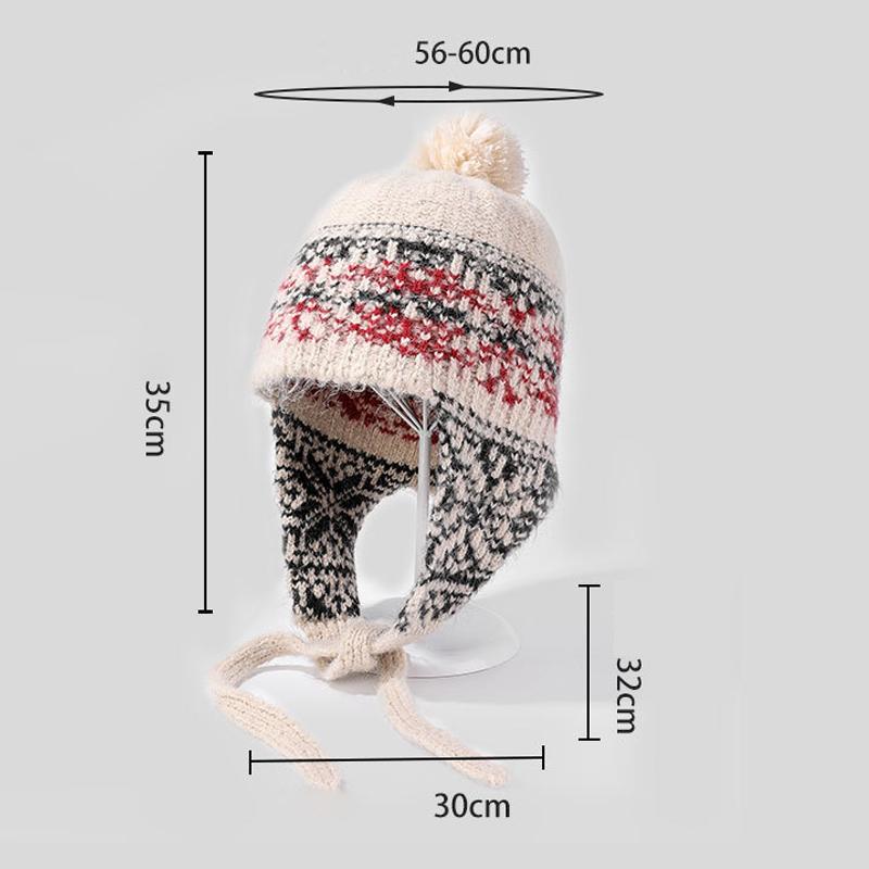 Chapéu de Lã Quente Tricotado com Proteção para Ouvidos Outono Inverno Estilo Étnico Feminino