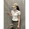 Small Man Front Shoulder Polo Collar Fish Bone Design Sense Short Sleeve Women's Summer Slim Bottom Short Top Korean Version T-shirt