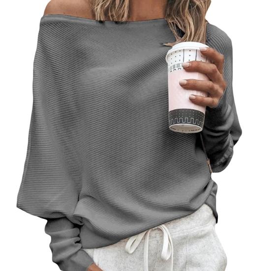Sexy Women Solid Color Off Shoulder Long Sleeve Sweater Loose Knitted Pullover