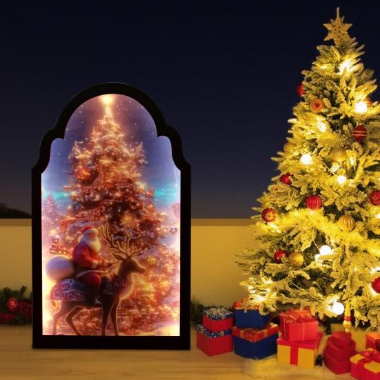 Christmas Hologram Mirror Light-up 3D Visual Effect Santa Claus Ornament USB Powered Holographic Xmas Tree Santa Decoration for Home Festive Decor