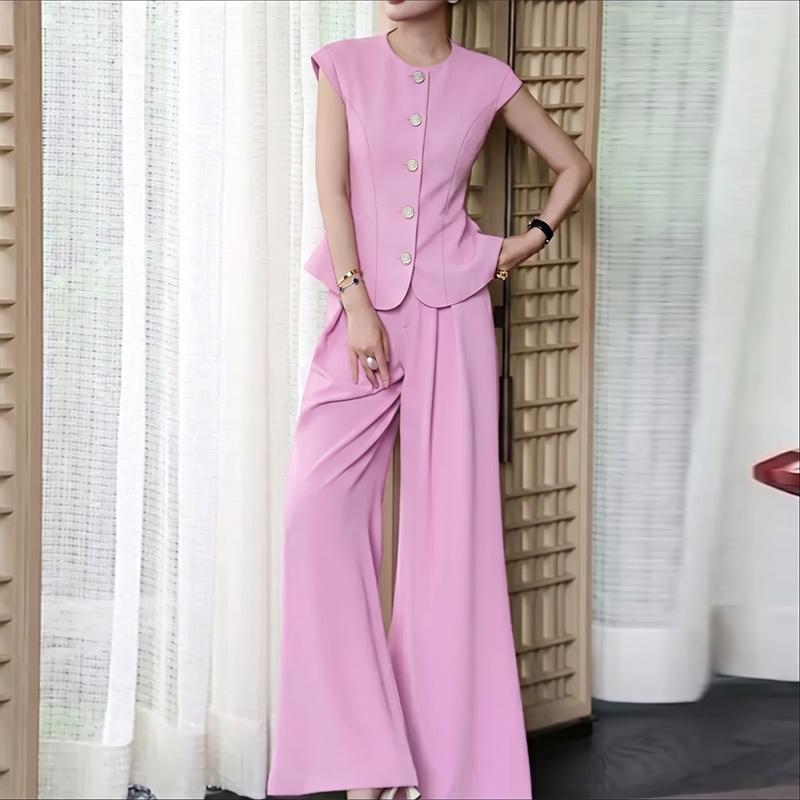 

ZANZEA Women Sleeveless Blouse and Long Pants Summer Two Piece Suit Sets M фиолетовый