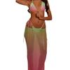 2024 Trendy Gradient Backless Three-Piece Women's Bikini Set with Tie-Up Triangle Panty