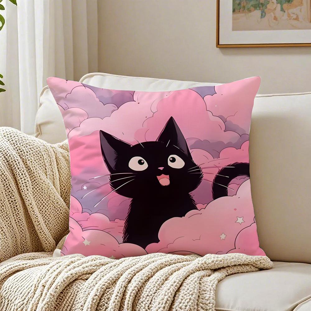 Cartoon Cat Surprise Accompanying Print Cushion Cover Linen Pillowcase Soft  for Sofa Bed Home Room Decor
