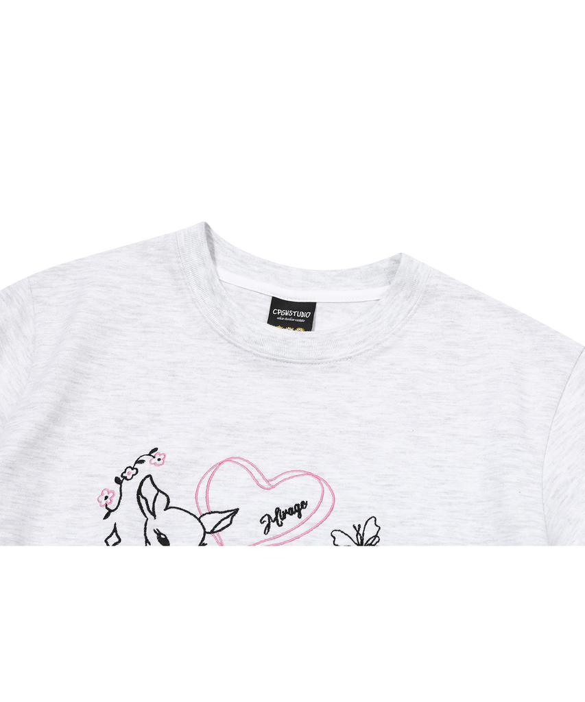 CPGN STUDIO Dear Bloom Crop Short Sleeve T-Shirt Melange White
