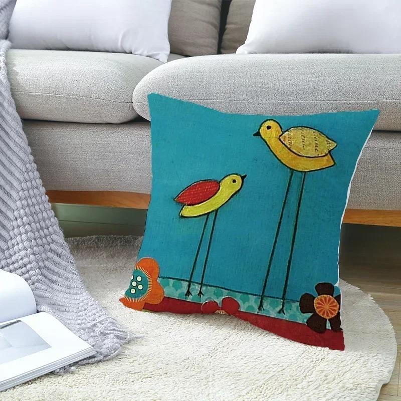 Home Decor Colorful Tree & Flower Pattern Pillow Covers Pattern Cushion Cover Suitable For Sofa Bedroom Car Pillow Cover