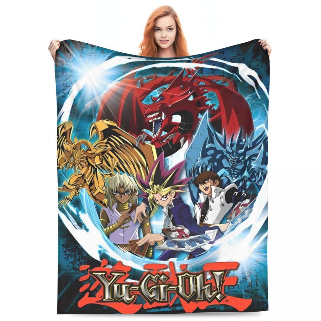 Anime Yu Gi Oh Card Blankets Blue Eyes White Dragon Cartoon Plush Novelty Soft Throw Blankets for Home Restaurant Spring Autumn
